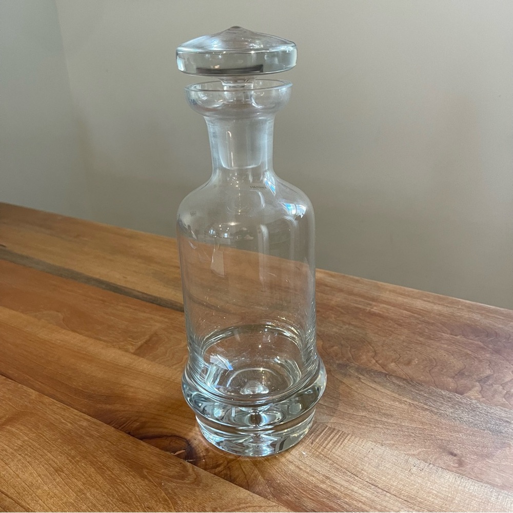 Vintage Krosno Poland 11” Clear Glass Crystal Blown Bubble Bottom Bar Decanter